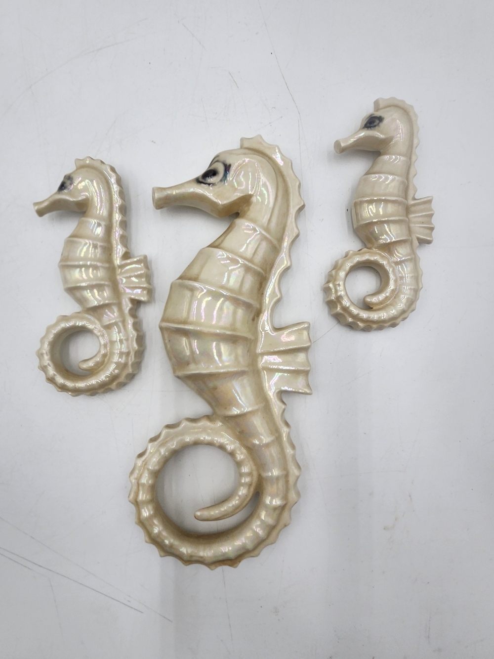Pearlescent Lot 3 Vintage Ceramic Seahorse Wall Hanging Fish Ocean Iridescent